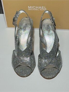 MICHAEL Michael Kors Silver Glitter Slingback Heels